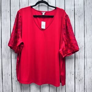NWT Cato Fashions Red Lacy Short Sleeve Top Size 26/28